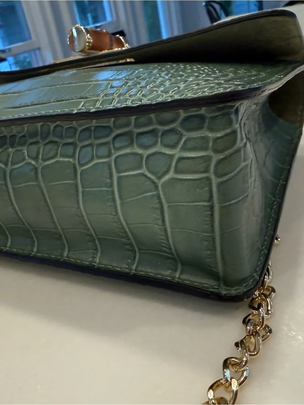 Borse In Pelle Italy Women’s Croc Leather Sage Green Handbag Crossbody NEW